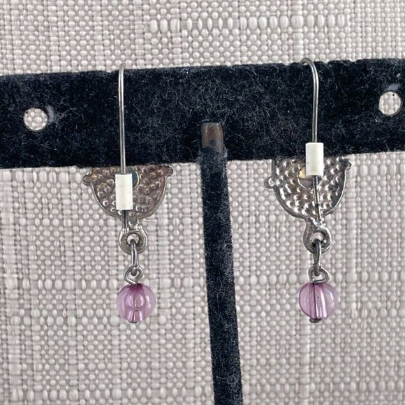 Vintage Earring Silver Tone Purple Faux Stone Drop Down Earring Jewelry - Picture 9 of 9